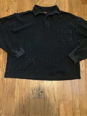 Coach Men's L Large Long Sleeve Polo Heavyweight Sweater Plaid Texture Dark Gray